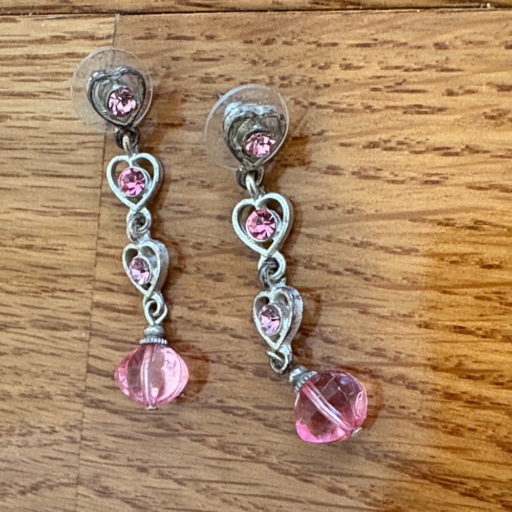 Silver pink heart earrings